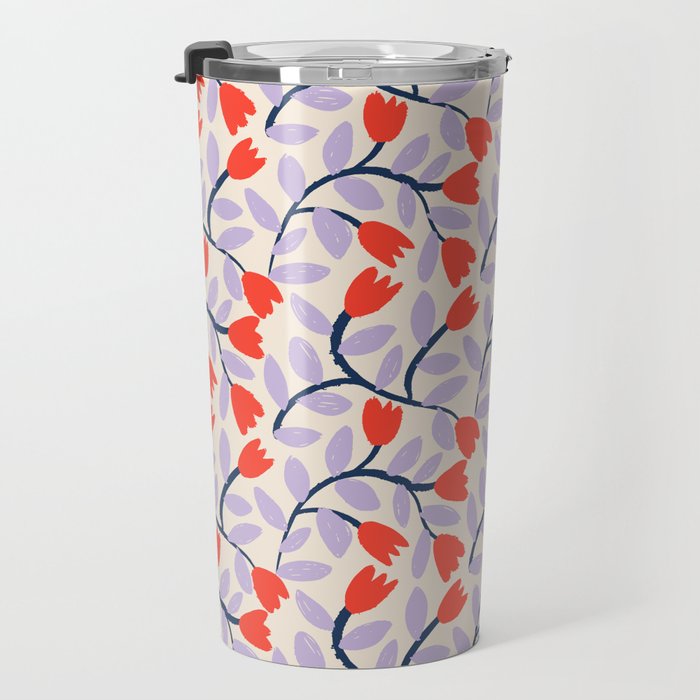 Simple Floral - Very Peri, Red, Blue Travel Mug Gallery Image 3