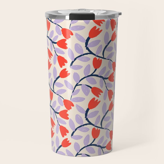 Simple Floral - Very Peri, Red, Blue Travel Mug Gallery Image 1