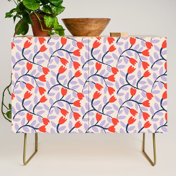 Simple Floral - Very Peri, Red, Blue Credenza Gallery Image 1