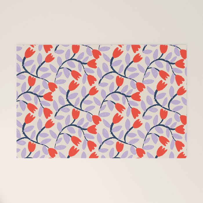 Simple Floral - Very Peri, Red, Blue Welcome Mat Gallery Image 1