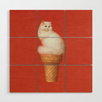 Cat Ice Cream - Red Wood Wall Art Gallery Image 1