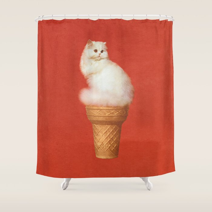 Cat Ice Cream - Red Shower Curtain Gallery Image 1