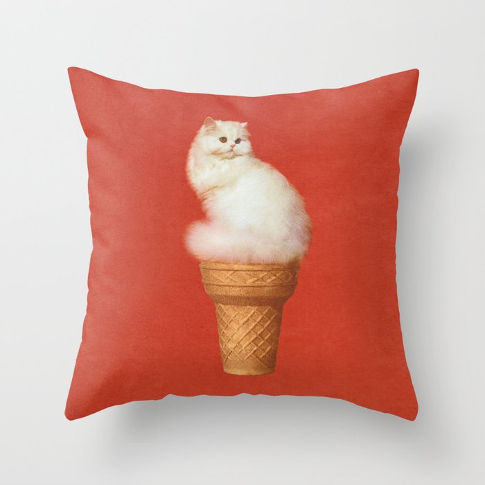 Cat Ice Cream - Red Throw Pillow Gallery Image 6