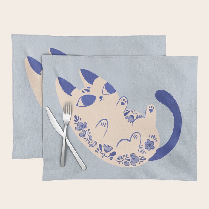 Purrcelin Cat Butt - Charming Delft Pottery Kitty Placemat Gallery Image 1
