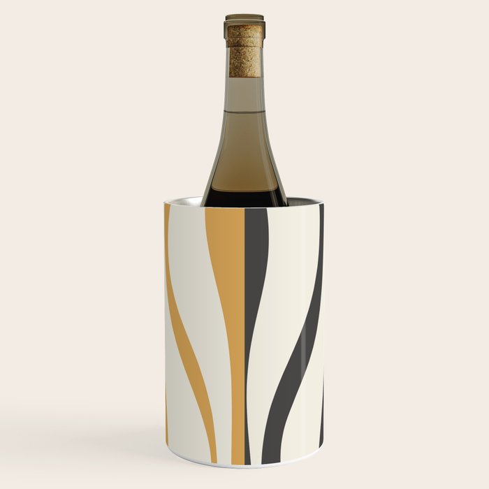 Mid Century Modern Retro Lounge Striped Ogee Pattern in Muted Mustard Gold, Charcoal Gray, and Cream Wine Chiller Gallery Image 1