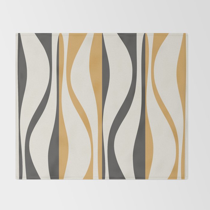 Mid Century Modern Retro Lounge Striped Ogee Pattern in Muted Mustard Gold, Charcoal Gray, and Cream Throw Blanket Gallery Image 2