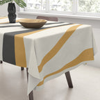 Mid Century Modern Retro Lounge Striped Ogee Pattern in Muted Mustard Gold, Charcoal Gray, and Cream Tablecloth Gallery Image 3