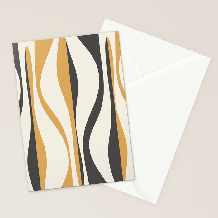 Mid Century Modern Retro Lounge Striped Ogee Pattern in Muted Mustard Gold, Charcoal Gray, and Cream Stationery Card Gallery Image 2