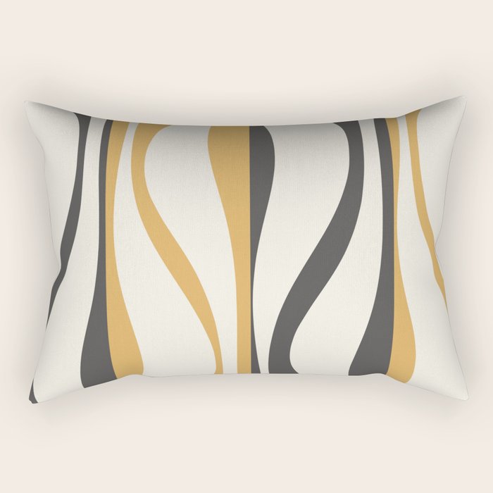 Mid Century Modern Retro Lounge Striped Ogee Pattern in Muted Mustard Gold, Charcoal Gray, and Cream Rectangular Pillow Gallery Image 1
