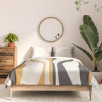 Mid Century Modern Retro Lounge Striped Ogee Pattern in Muted Mustard Gold, Charcoal Gray, and Cream Comforter Gallery Image 3