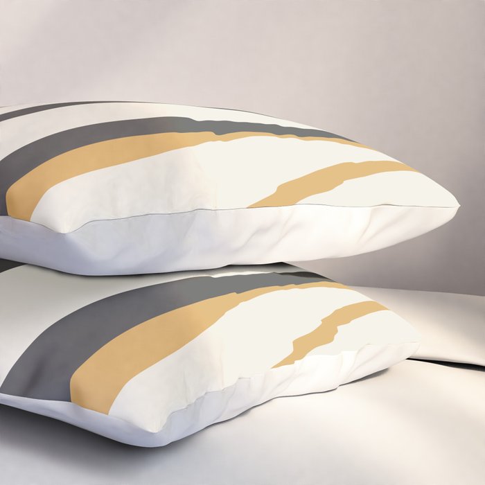 Mid Century Modern Retro Lounge Striped Ogee Pattern in Muted Mustard Gold, Charcoal Gray, and Cream Pillow Sham Gallery Image 3