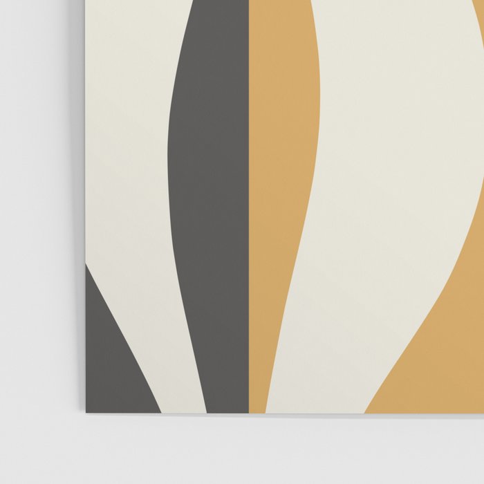 Mid Century Modern Retro Lounge Striped Ogee Pattern in Muted Mustard Gold, Charcoal Gray, and Cream Poster Gallery Image 3