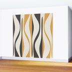 Mid Century Modern Retro Lounge Striped Ogee Pattern in Muted Mustard Gold, Charcoal Gray, and Cream Wall Mural Gallery Image 2