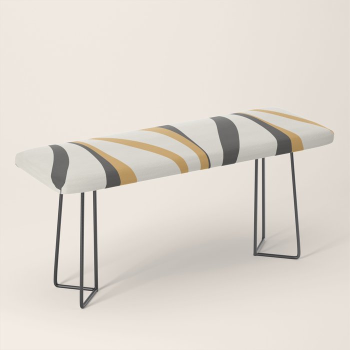 Mid Century Modern Retro Lounge Striped Ogee Pattern in Muted Mustard Gold, Charcoal Gray, and Cream Bench Gallery Image 1