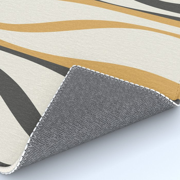 Mid Century Modern Retro Lounge Striped Ogee Pattern in Muted Mustard Gold, Charcoal Gray, and Cream Rug Gallery Image 4