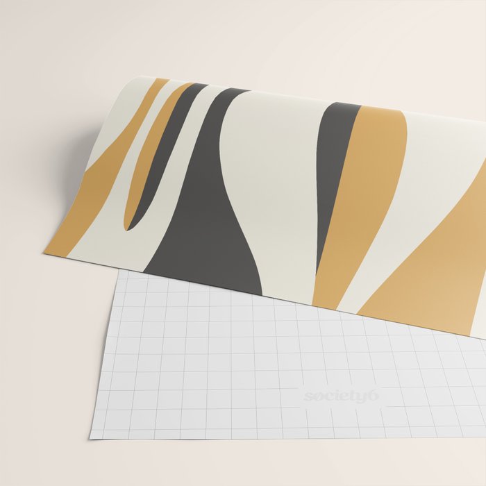 Mid Century Modern Retro Lounge Striped Ogee Pattern in Muted Mustard Gold, Charcoal Gray, and Cream Wrapping Paper Gallery Image 2