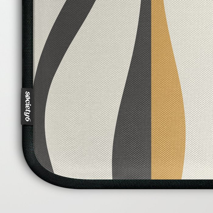 Mid Century Modern Retro Lounge Striped Ogee Pattern in Muted Mustard Gold, Charcoal Gray, and Cream Laptop Sleeve Gallery Image 3