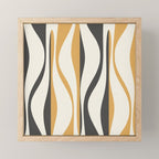 Mid Century Modern Retro Lounge Striped Ogee Pattern in Muted Mustard Gold, Charcoal Gray, and Cream Mini Art Print Gallery Image 1