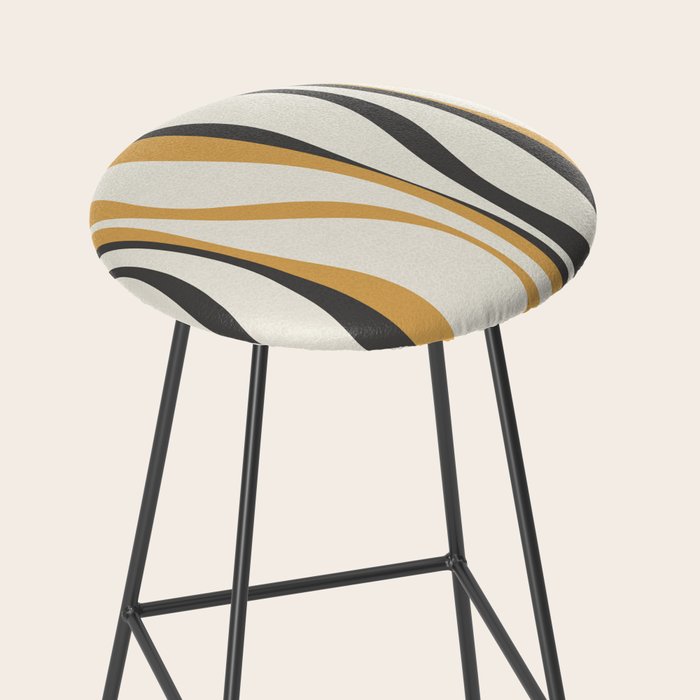 Mid Century Modern Retro Lounge Striped Ogee Pattern in Muted Mustard Gold, Charcoal Gray, and Cream Stool Gallery Image 2