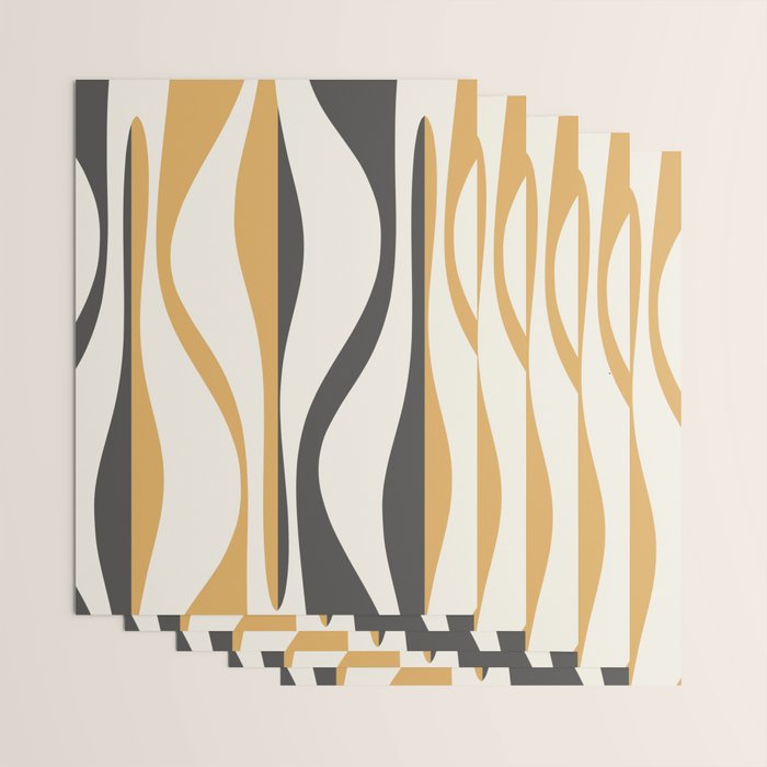 Mid Century Modern Retro Lounge Striped Ogee Pattern in Muted Mustard Gold, Charcoal Gray, and Cream Wrapping Paper Gallery Image 3