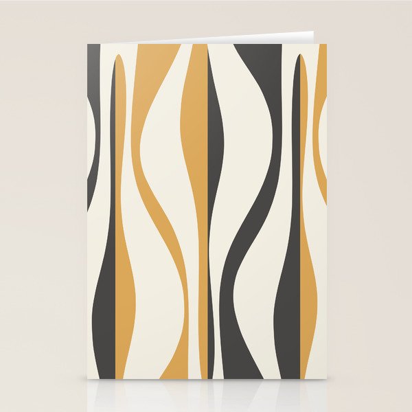 Mid Century Modern Retro Lounge Striped Ogee Pattern in Muted Mustard Gold, Charcoal Gray, and Cream Stationery Card Gallery Image 2