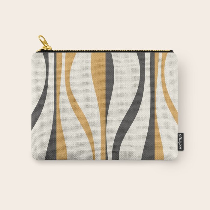 Mid Century Modern Retro Lounge Striped Ogee Pattern in Muted Mustard Gold, Charcoal Gray, and Cream Carry All Pouch Gallery Image 1