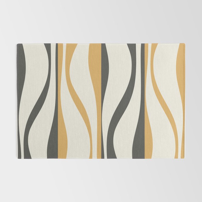 Mid Century Modern Retro Lounge Striped Ogee Pattern in Muted Mustard Gold, Charcoal Gray, and Cream Rug Gallery Image 2