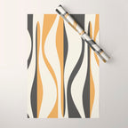 Mid Century Modern Retro Lounge Striped Ogee Pattern in Muted Mustard Gold, Charcoal Gray, and Cream Wrapping Paper Gallery Image 1