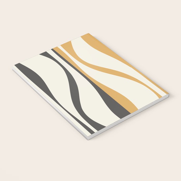 Mid Century Modern Retro Lounge Striped Ogee Pattern in Muted Mustard Gold, Charcoal Gray, and Cream Notebook Gallery Image 3