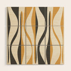 Mid Century Modern Retro Lounge Striped Ogee Pattern in Muted Mustard Gold, Charcoal Gray, and Cream Wood Wall Art Gallery Image 1
