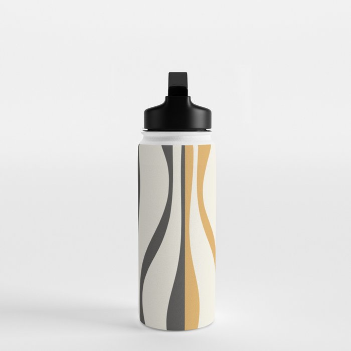 Mid Century Modern Retro Lounge Striped Ogee Pattern in Muted Mustard Gold, Charcoal Gray, and Cream Water Bottle Gallery Image 3
