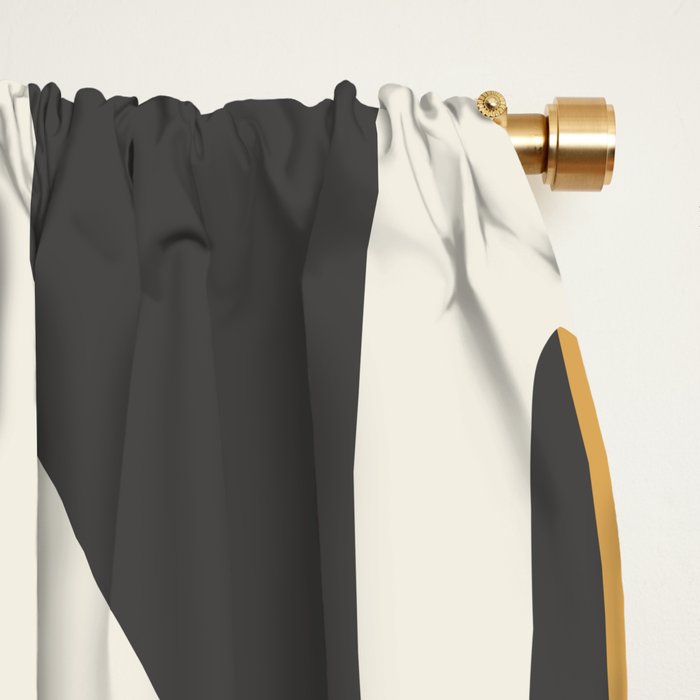 Mid Century Modern Retro Lounge Striped Ogee Pattern in Muted Mustard Gold, Charcoal Gray, and Cream Window Curtain Gallery Image 2