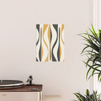 Mid Century Modern Retro Lounge Striped Ogee Pattern in Muted Mustard Gold, Charcoal Gray, and Cream Poster Gallery Image 2