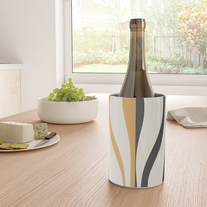 Mid Century Modern Retro Lounge Striped Ogee Pattern in Muted Mustard Gold, Charcoal Gray, and Cream Wine Chiller Gallery Image 4