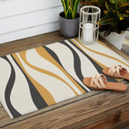 Mid Century Modern Retro Lounge Striped Ogee Pattern in Muted Mustard Gold, Charcoal Gray, and Cream Outdoor Rug Gallery Image 2