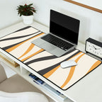 Mid Century Modern Retro Lounge Striped Ogee Pattern in Muted Mustard Gold, Charcoal Gray, and Cream Desk Mat Gallery Image 2