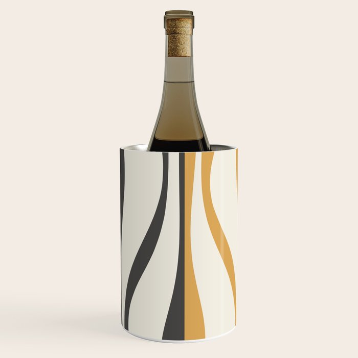 Mid Century Modern Retro Lounge Striped Ogee Pattern in Muted Mustard Gold, Charcoal Gray, and Cream Wine Chiller Gallery Image 2