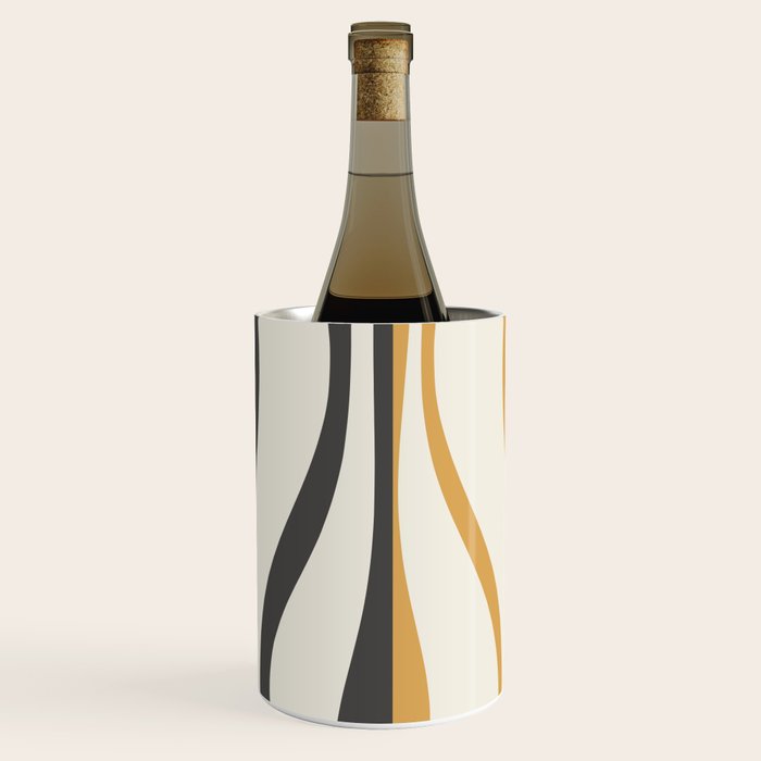 Mid Century Modern Retro Lounge Striped Ogee Pattern in Muted Mustard Gold, Charcoal Gray, and Cream Wine Chiller Gallery Image 3