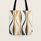 Mid Century Modern Retro Lounge Striped Ogee Pattern in Muted Mustard Gold, Charcoal Gray, and Cream Tote Bag Gallery Image 1