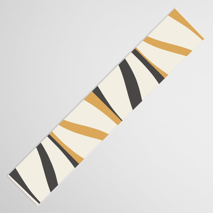 Mid Century Modern Retro Lounge Striped Ogee Pattern in Muted Mustard Gold, Charcoal Gray, and Cream Table Runner Gallery Image 3