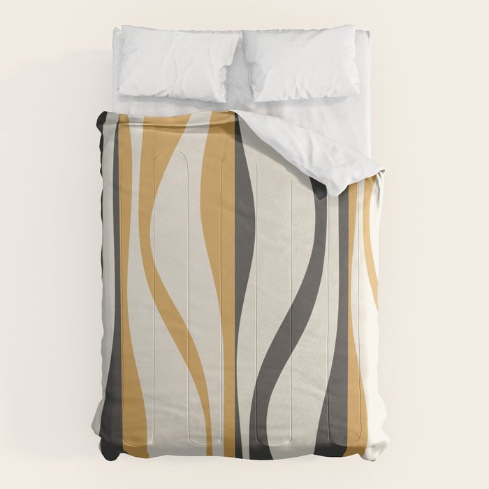 Mid Century Modern Retro Lounge Striped Ogee Pattern in Muted Mustard Gold, Charcoal Gray, and Cream Comforter Gallery Image 6