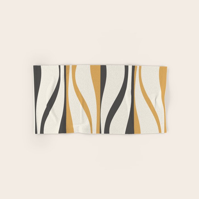 Mid Century Modern Retro Lounge Striped Ogee Pattern in Muted Mustard Gold, Charcoal Gray, and Cream Bath Towel Gallery Image 1