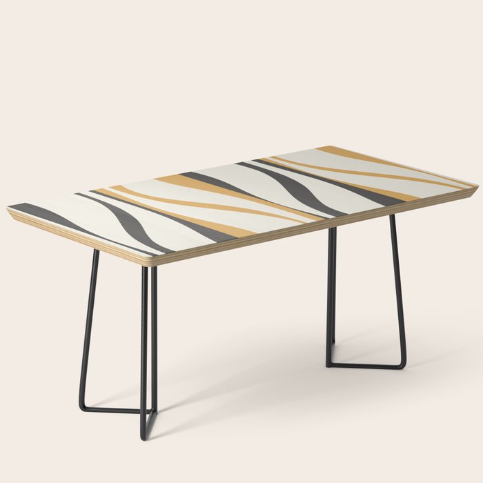 Mid Century Modern Retro Lounge Striped Ogee Pattern in Muted Mustard Gold, Charcoal Gray, and Cream Coffee Table Gallery Image 1
