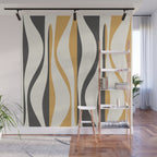Mid Century Modern Retro Lounge Striped Ogee Pattern in Muted Mustard Gold, Charcoal Gray, and Cream Wall Mural Gallery Image 1