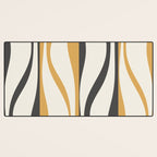 Mid Century Modern Retro Lounge Striped Ogee Pattern in Muted Mustard Gold, Charcoal Gray, and Cream Desk Mat Gallery Image 3