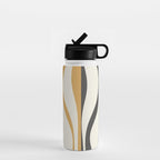 Mid Century Modern Retro Lounge Striped Ogee Pattern in Muted Mustard Gold, Charcoal Gray, and Cream Water Bottle Gallery Image 1