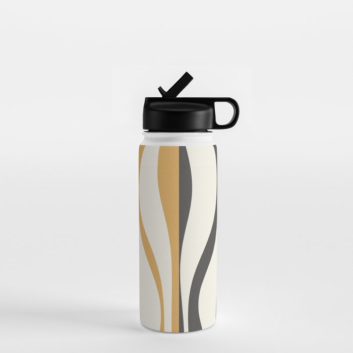 Mid Century Modern Retro Lounge Striped Ogee Pattern in Muted Mustard Gold, Charcoal Gray, and Cream Water Bottle Gallery Image 1