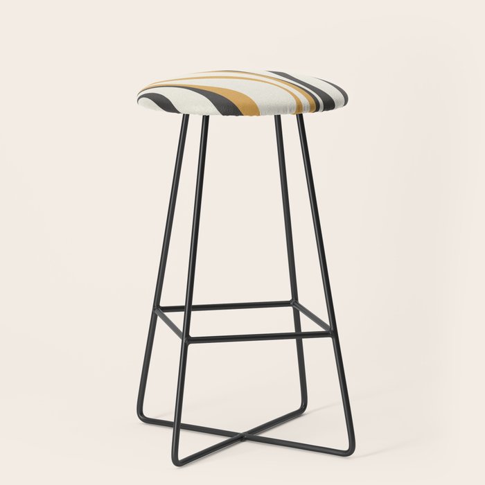 Mid Century Modern Retro Lounge Striped Ogee Pattern in Muted Mustard Gold, Charcoal Gray, and Cream Stool Gallery Image 1