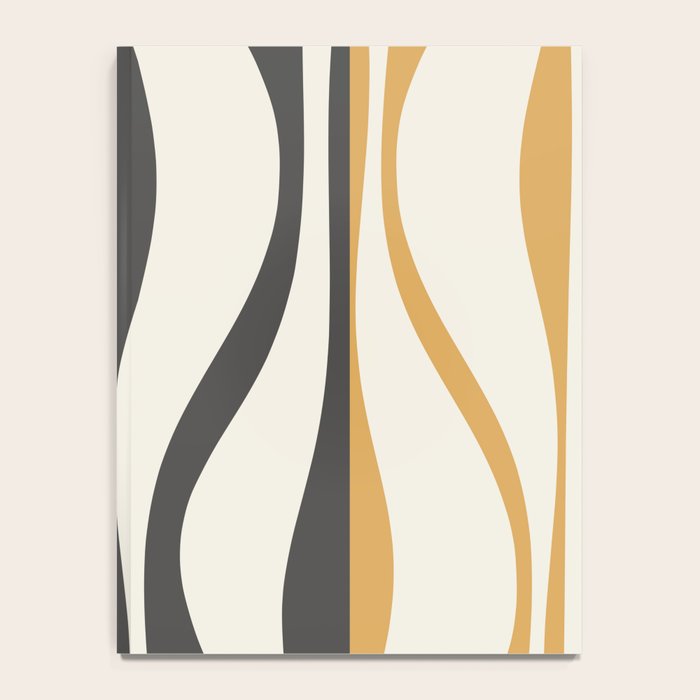 Mid Century Modern Retro Lounge Striped Ogee Pattern in Muted Mustard Gold, Charcoal Gray, and Cream Notebook Gallery Image 4