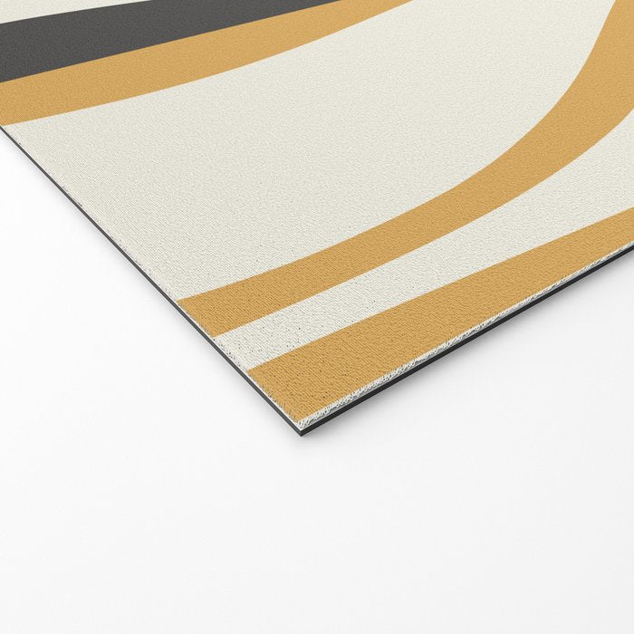 Mid Century Modern Retro Lounge Striped Ogee Pattern in Muted Mustard Gold, Charcoal Gray, and Cream Welcome Mat Gallery Image 2